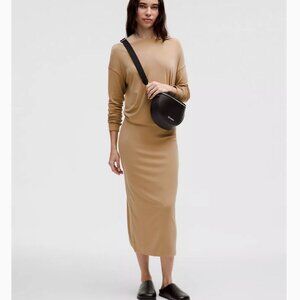 NWT Lululemon Drapey Softstreme Column Midi Skirt Filbert Tan